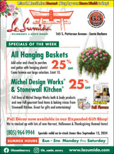 Michel Design Works, Stonewall Kitchen and Hanging Baskets Sale at La Sumida Nursery